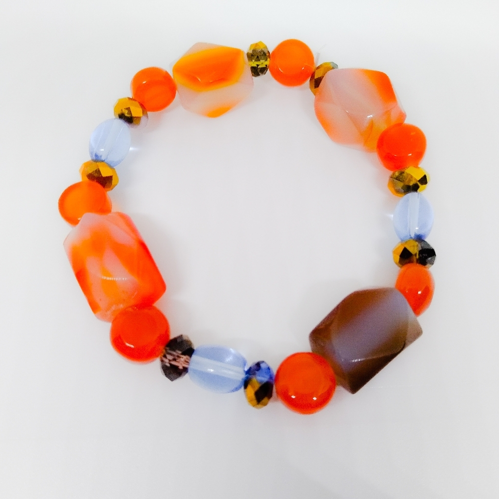 Red and blue agate  gemstone charm bracelet